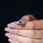 Rosec Jewels-Flower Inspired Created Blue Sapphire and Diamond Engagement Ring