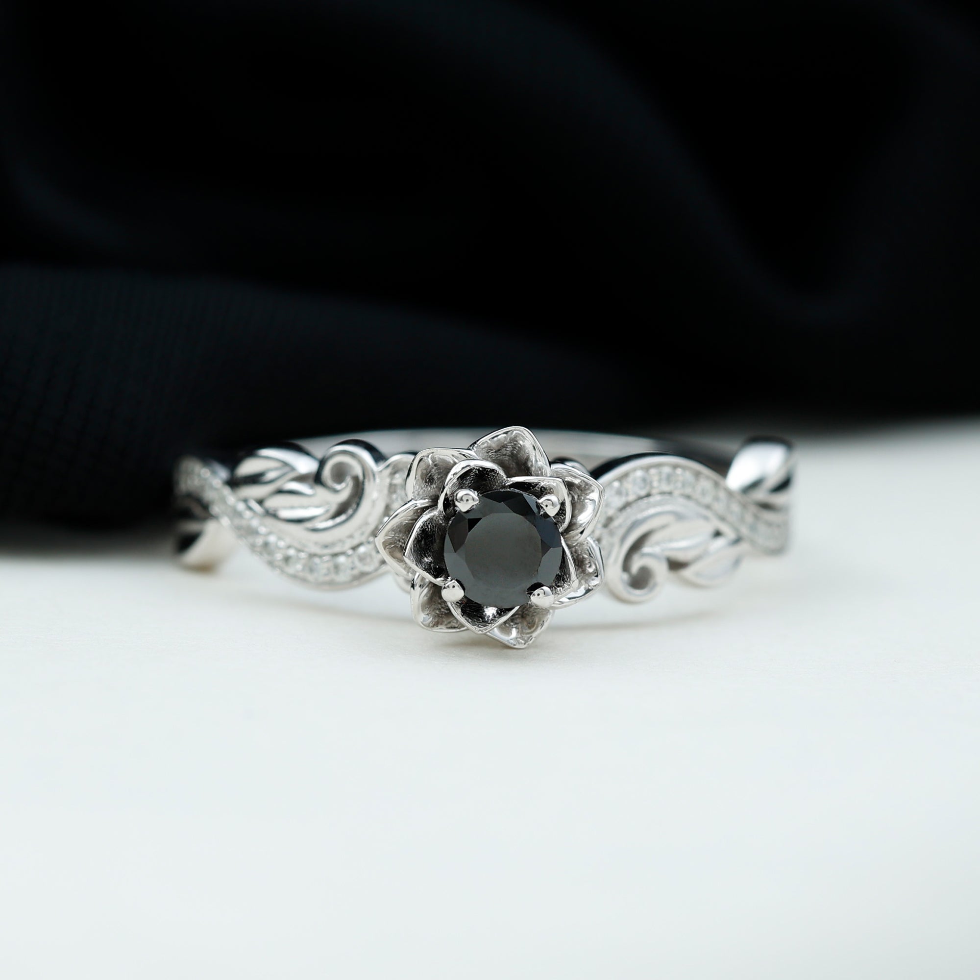 Natural on sale Black Onyx Ring, Stylish Flower Engagement Ring, Sterling Silver, Unique Bridesmaid Ring, Delicate Ring For Women, Anniversary Gift