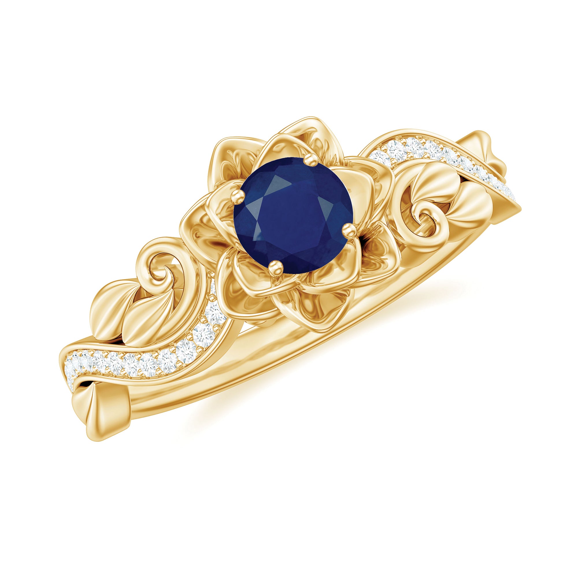 Rosec Jewels-Flower Inspired Blue Sapphire and Diamond Engagement Ring