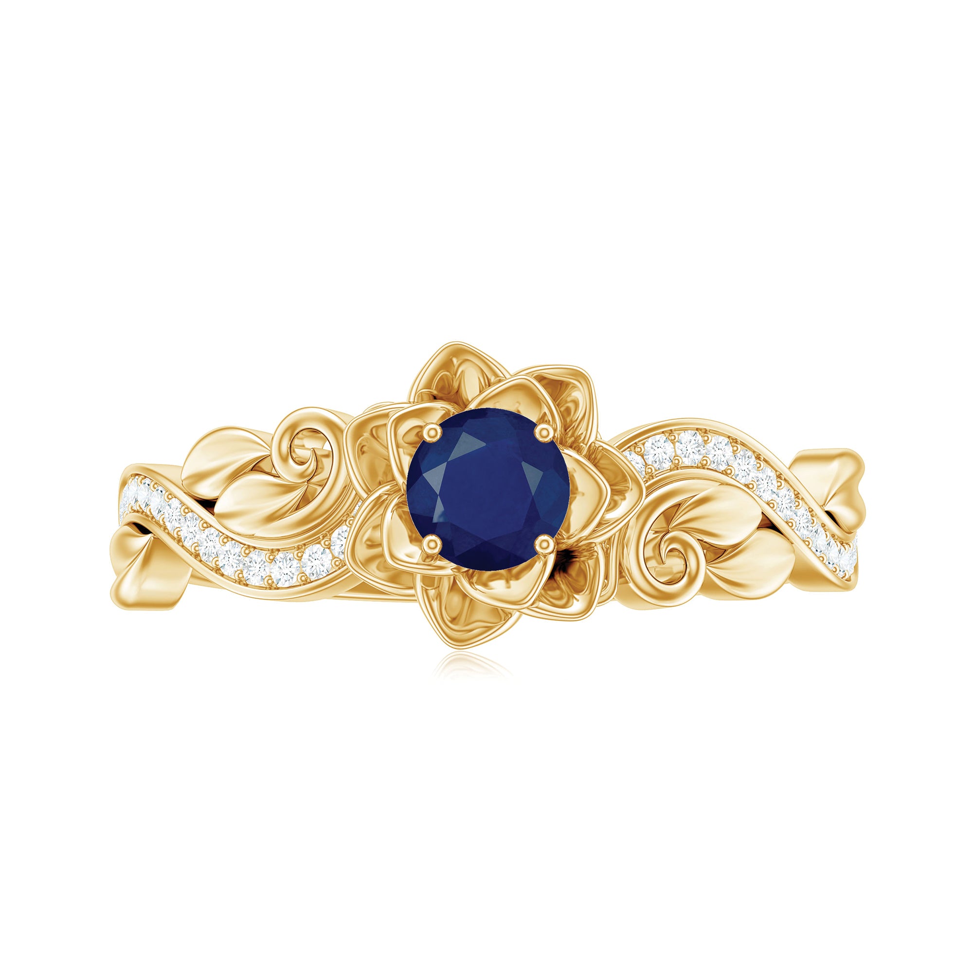 Rosec Jewels-Flower Inspired Blue Sapphire and Diamond Engagement Ring