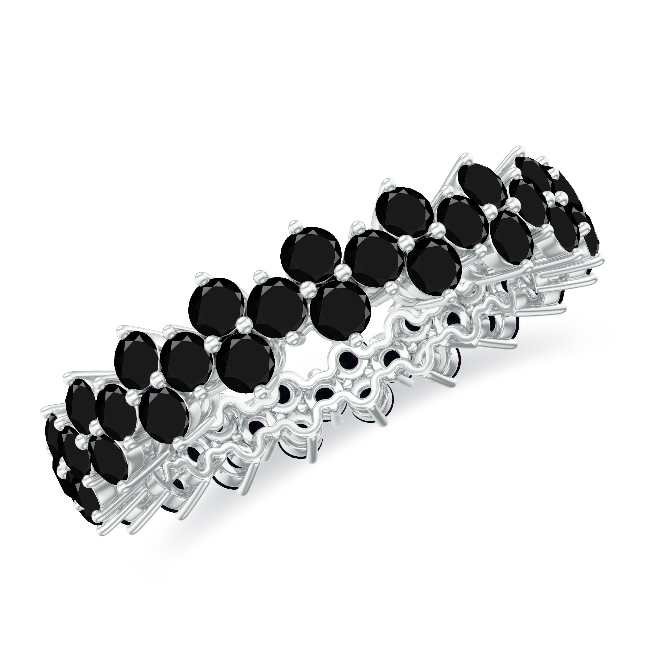 Rosec Jewels-Prong Set Created Black Diamond Cluster Eternity Band Ring in Gold