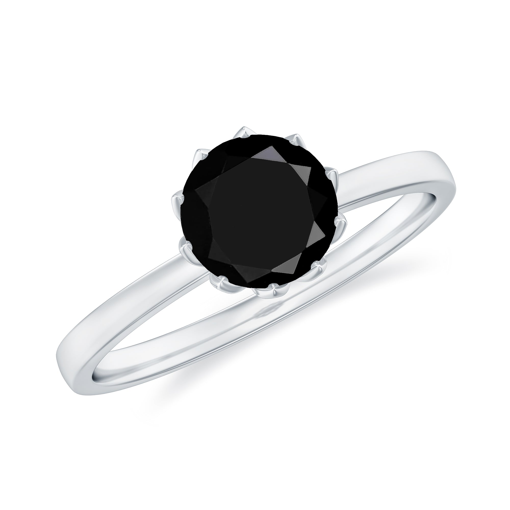 Rosec Jewels-1 CT Real Black Diamond Solitaire Ring in Lotus Basket Setting