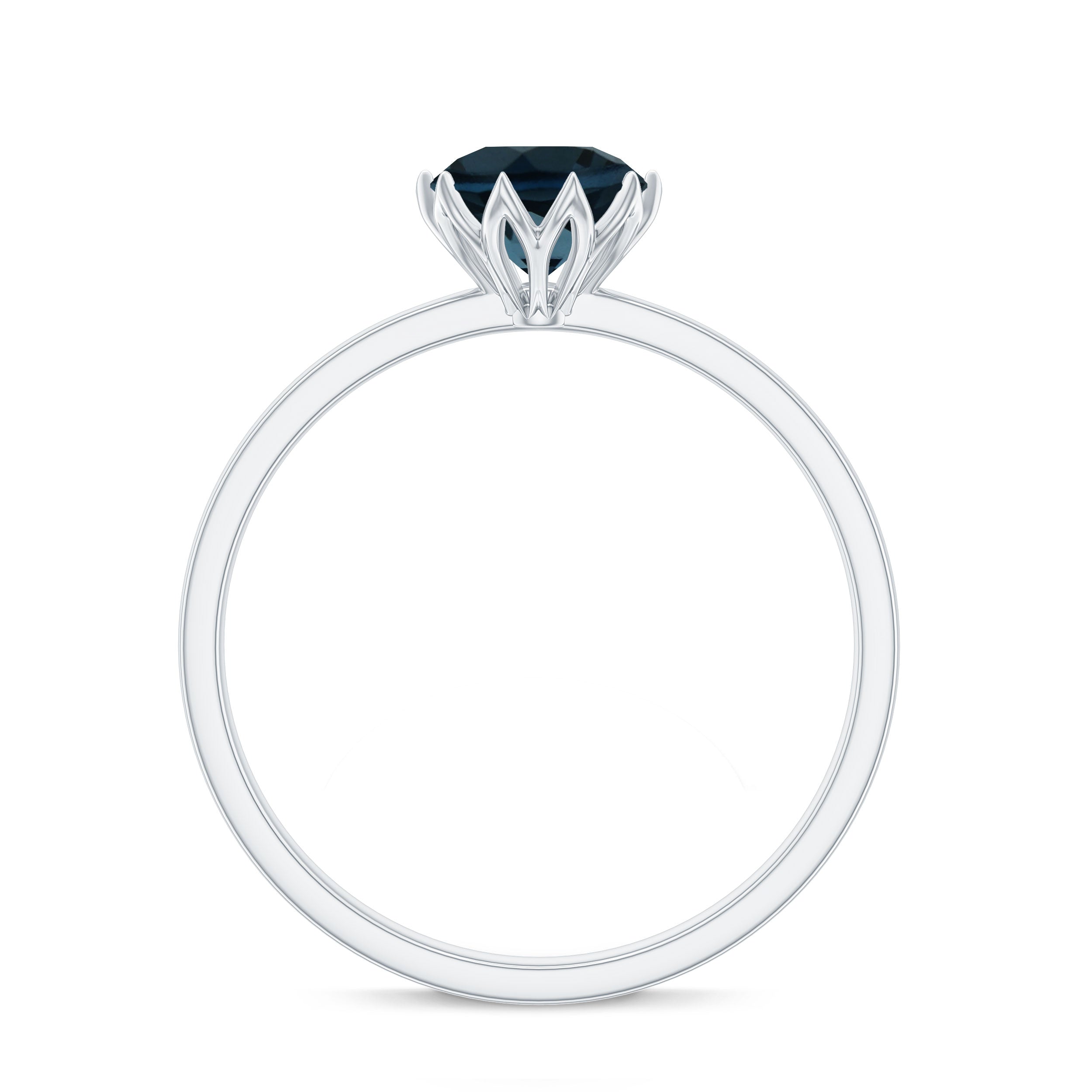 Rosec Jewels-Round Cut London Blue Topaz Solitaire Ring in Lotus Basket Setting