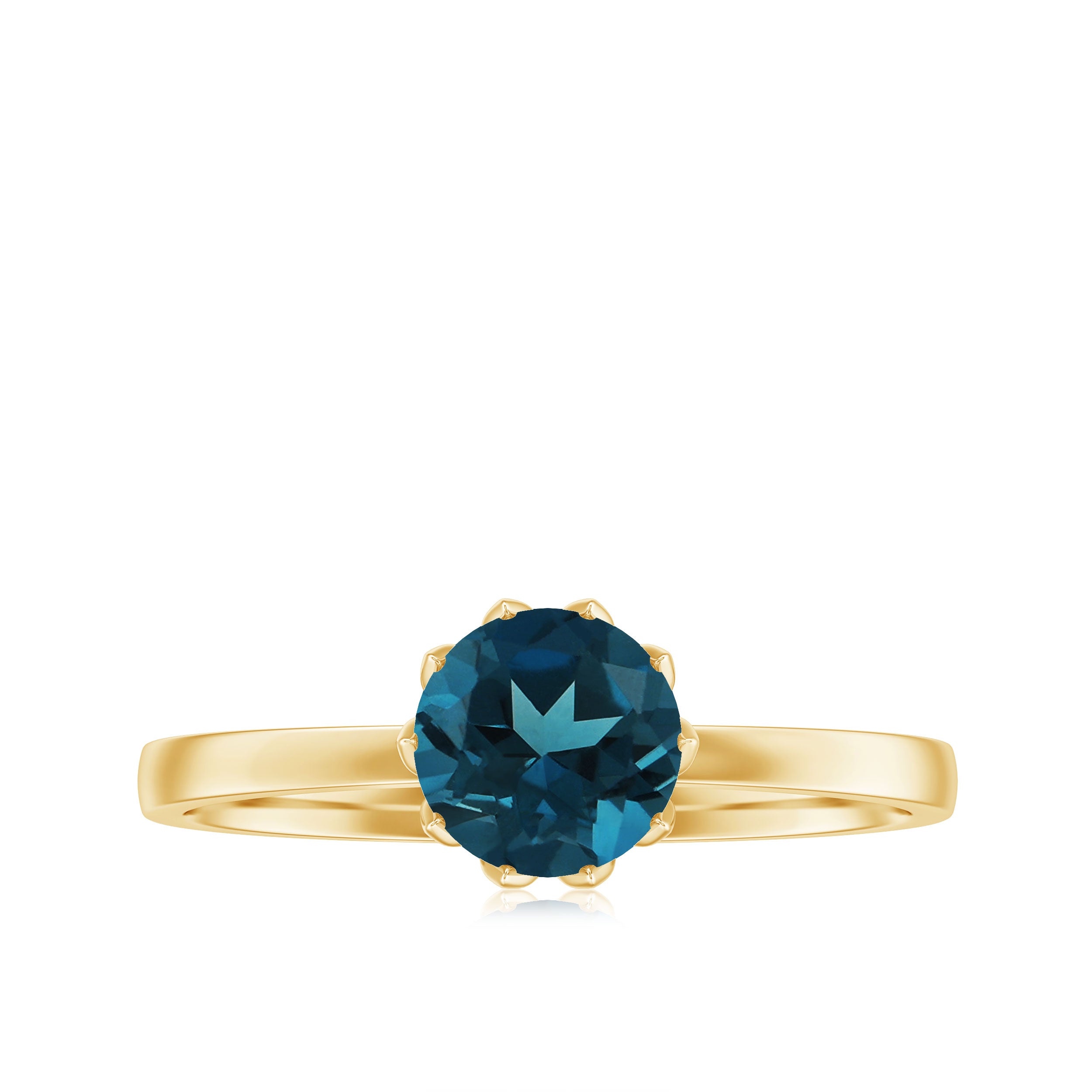 Rosec Jewels-Round Cut London Blue Topaz Solitaire Ring in Lotus Basket Setting