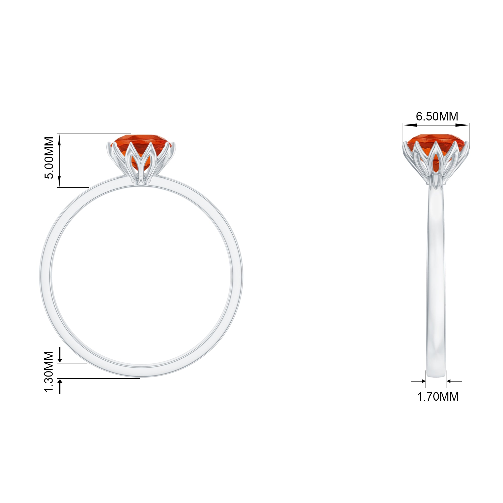 Rosec Jewels-6 MM Round Fire Opal Solitaire Ring in Lotus Basket Setting