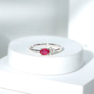 Rosec Jewels-Oval Cut Ruby Promise Ring with Diamond Trio