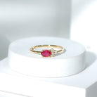 Rosec Jewels-Oval Cut Ruby Promise Ring with Diamond Trio