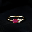 Rosec Jewels-Oval Cut Ruby Promise Ring with Diamond Trio