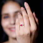 Rosec Jewels-Oval Cut Ruby Promise Ring with Diamond Trio