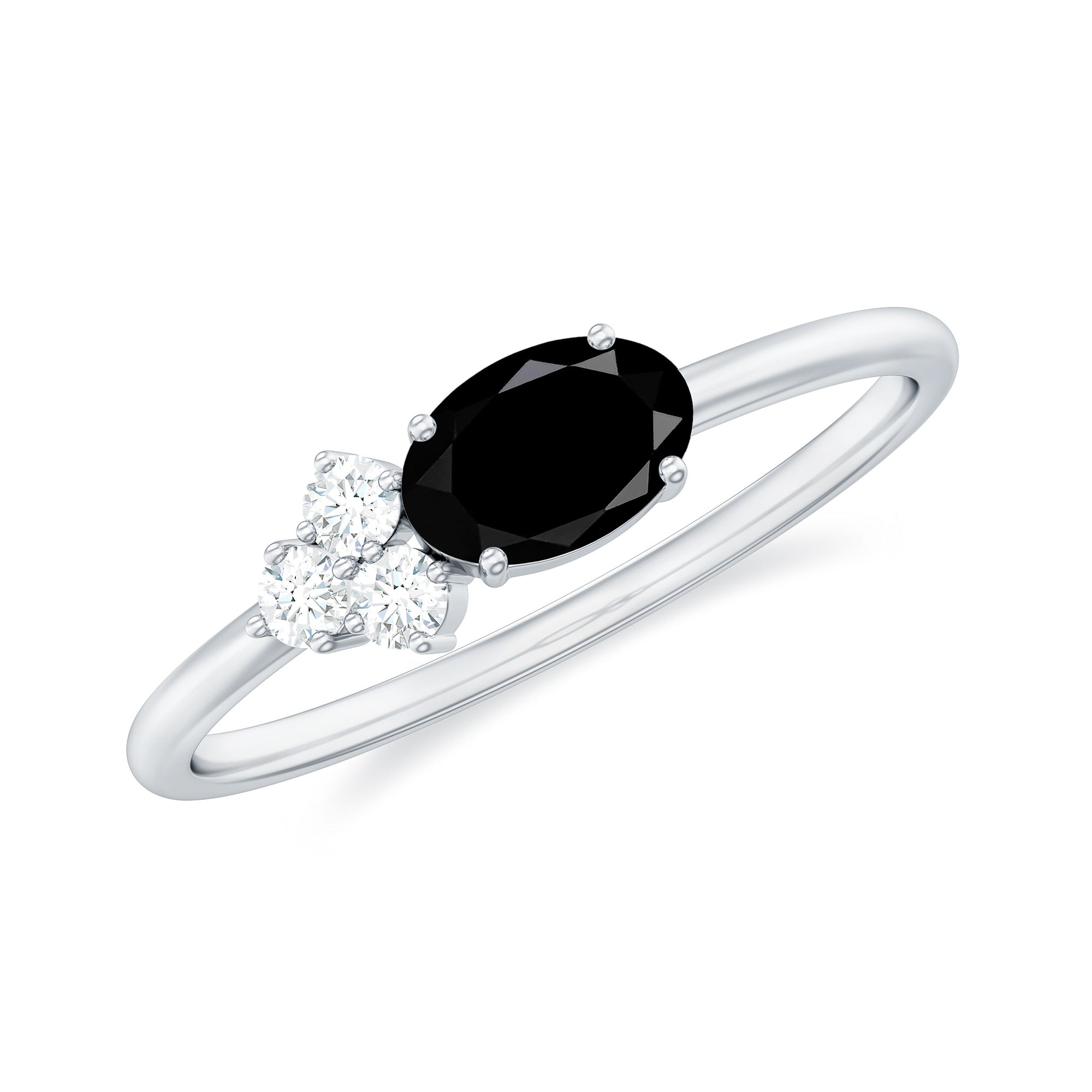 Rosec Jewels-Oval Cut Created Black Diamond Minimal Ring with Diamond Trio