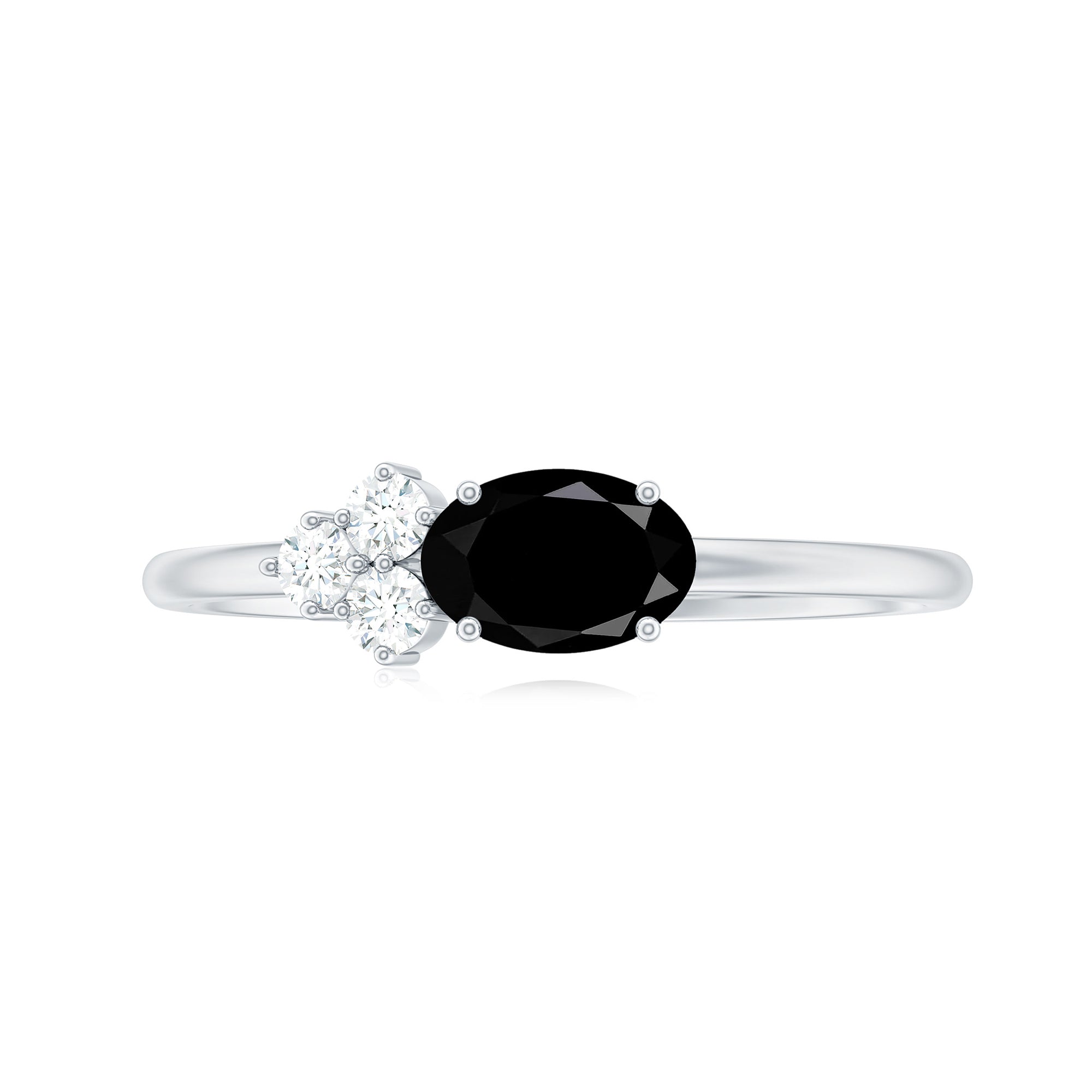 Rosec Jewels-Oval Cut Created Black Diamond Minimal Ring with Diamond Trio