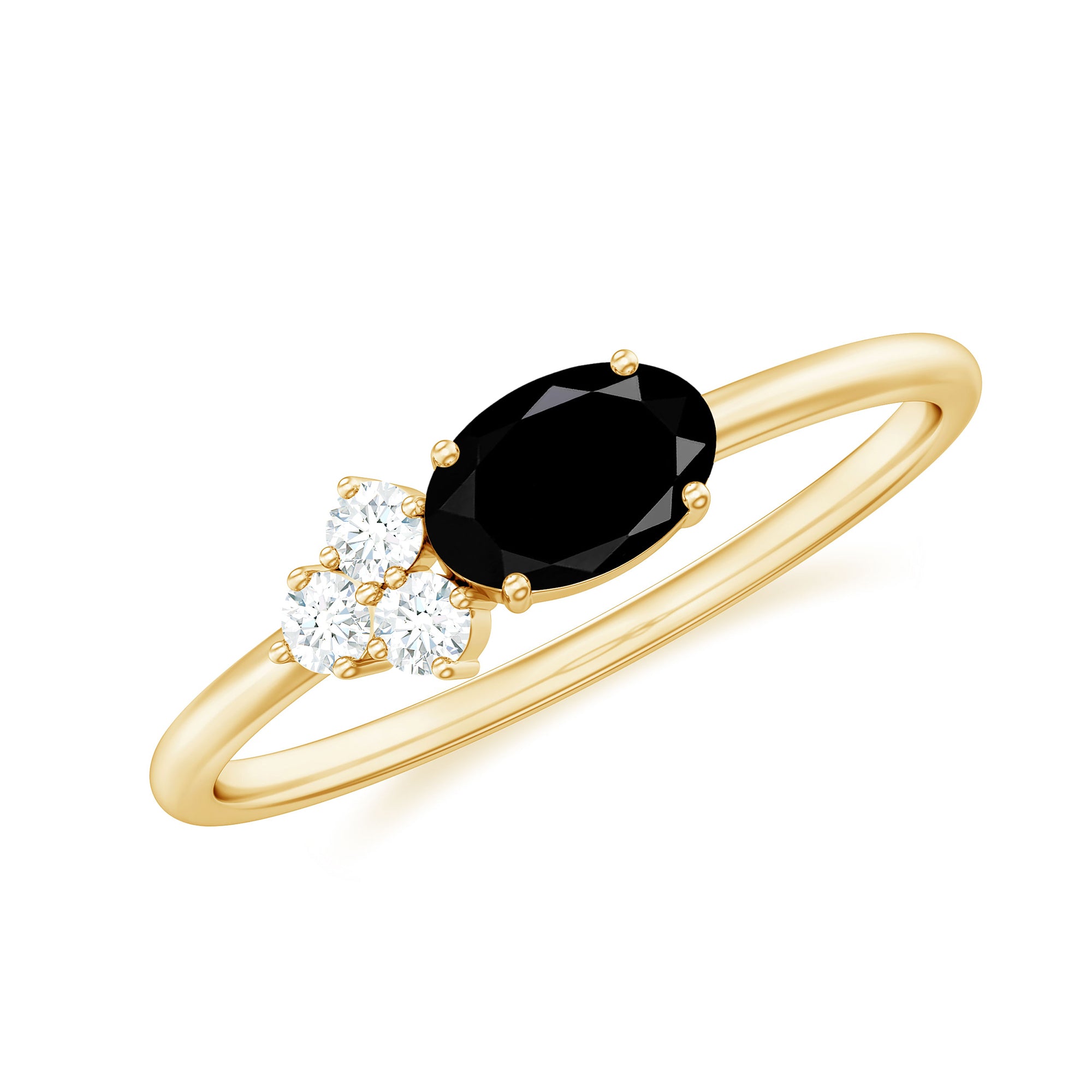 Rosec Jewels-Oval Cut Created Black Diamond Minimal Ring with Diamond Trio