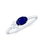 Rosec Jewels-3/4 CT Oval Cut Blue Sapphire Promise Ring with Diamond Trio