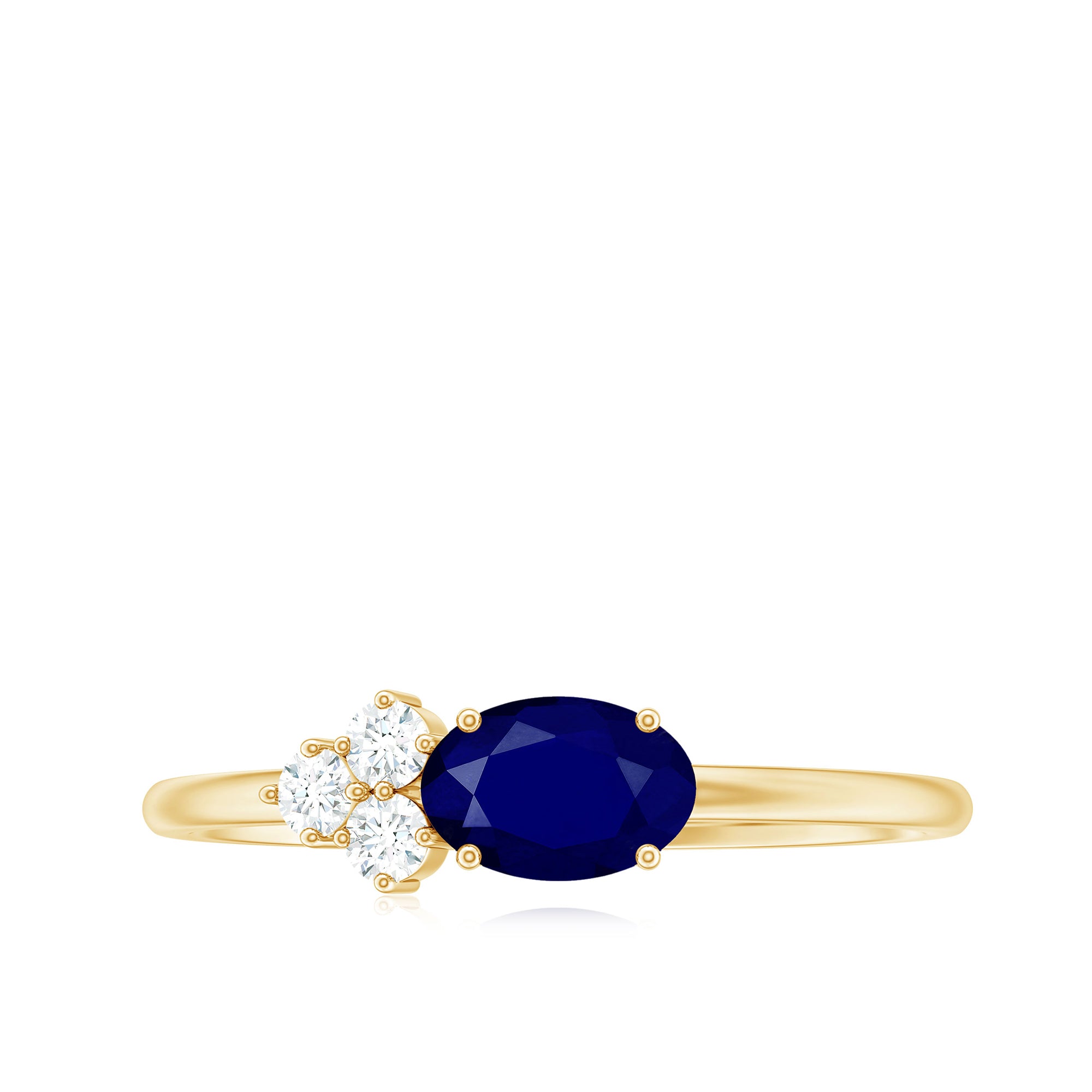 Rosec Jewels-3/4 CT Oval Cut Blue Sapphire Promise Ring with Diamond Trio