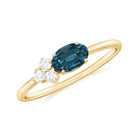 Rosec Jewels-1/2 CT Oval Cut London Blue Topaz Promise Ring with Diamond Trio