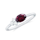 Rosec Jewels-1.25 CT Oval Rhodolite Minimal East West Ring with Diamond Trio