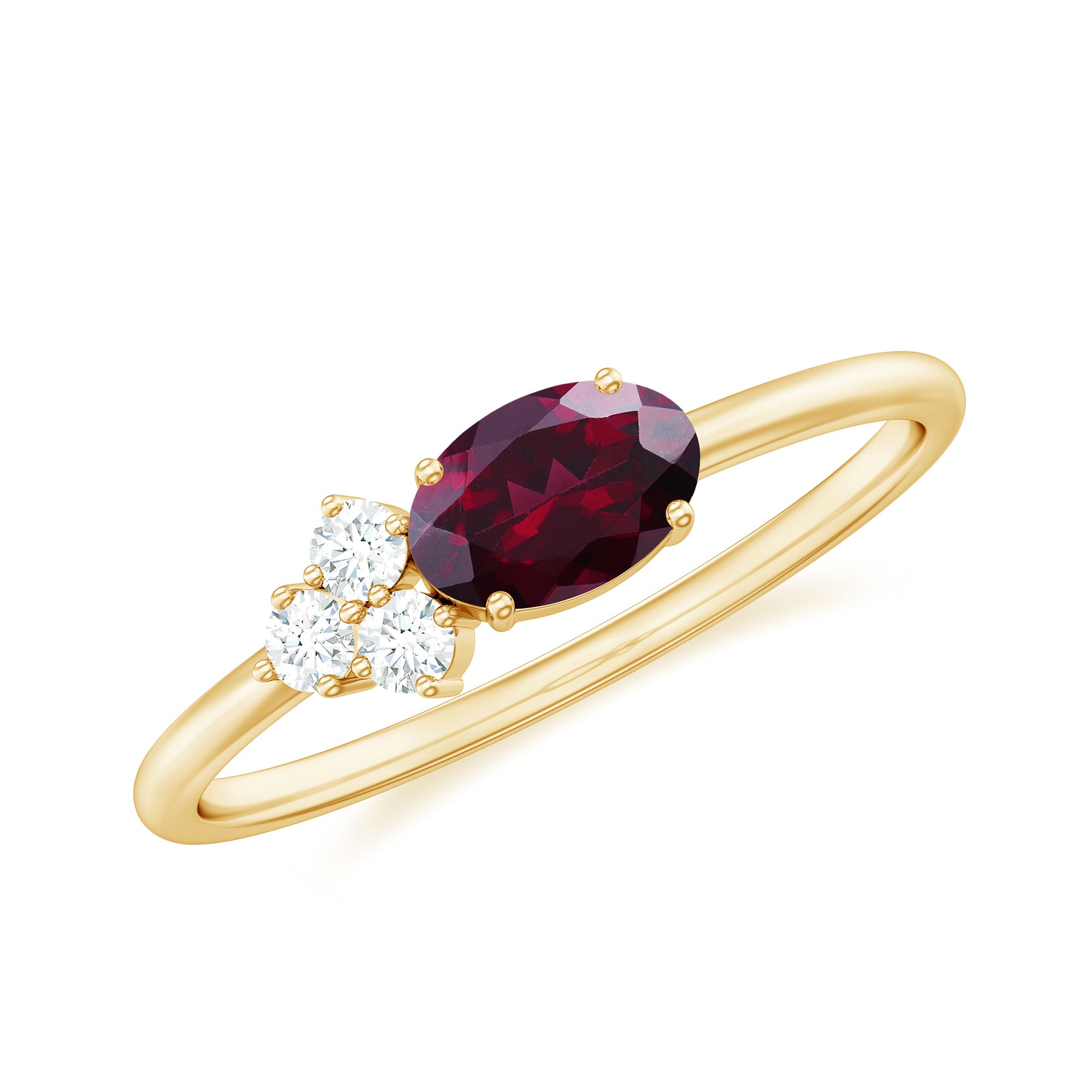 Rosec Jewels-1.25 CT Oval Rhodolite Minimal East West Ring with Diamond Trio