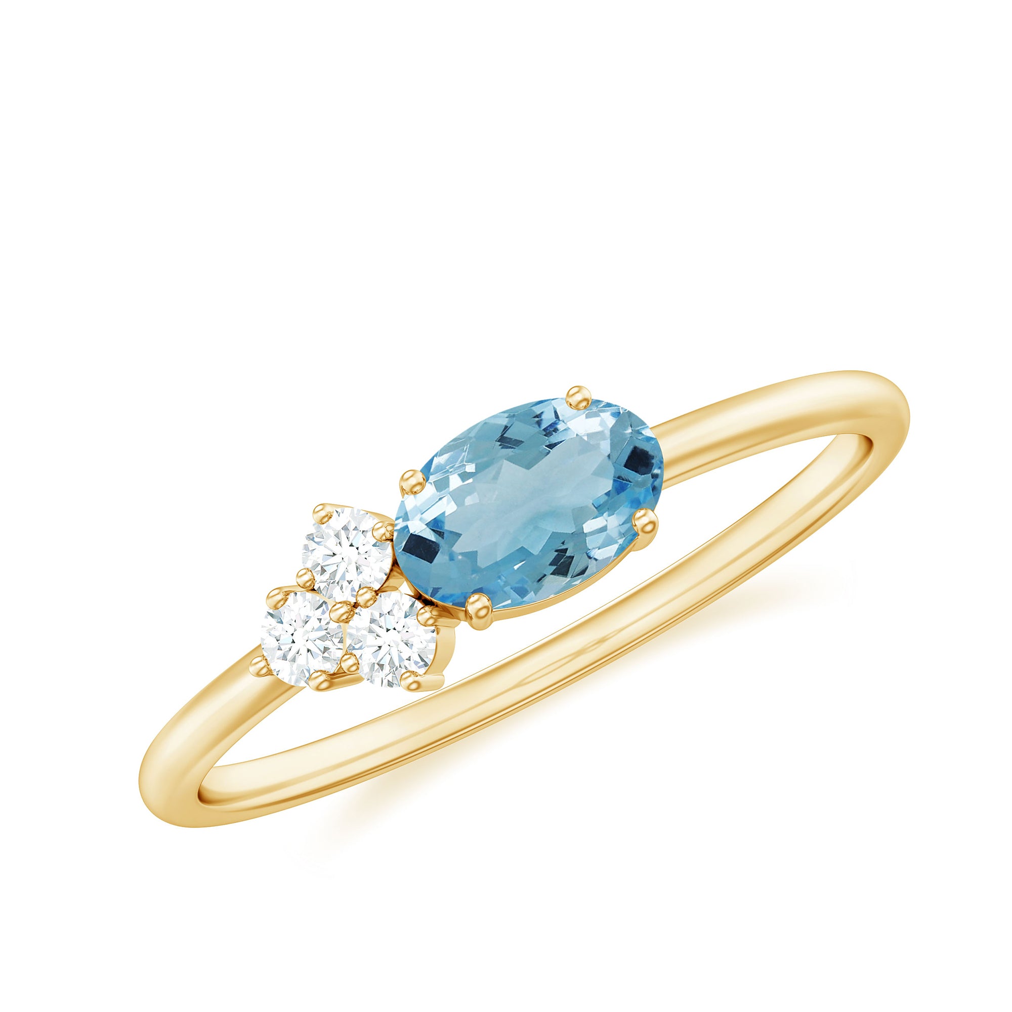 Rosec Jewels-1/2 CT Oval Cut Aquamarine Promise Ring with Diamond Trio