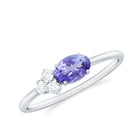 Rosec Jewels-Oval Tanzanite Minimal East West Ring with Diamond Trio