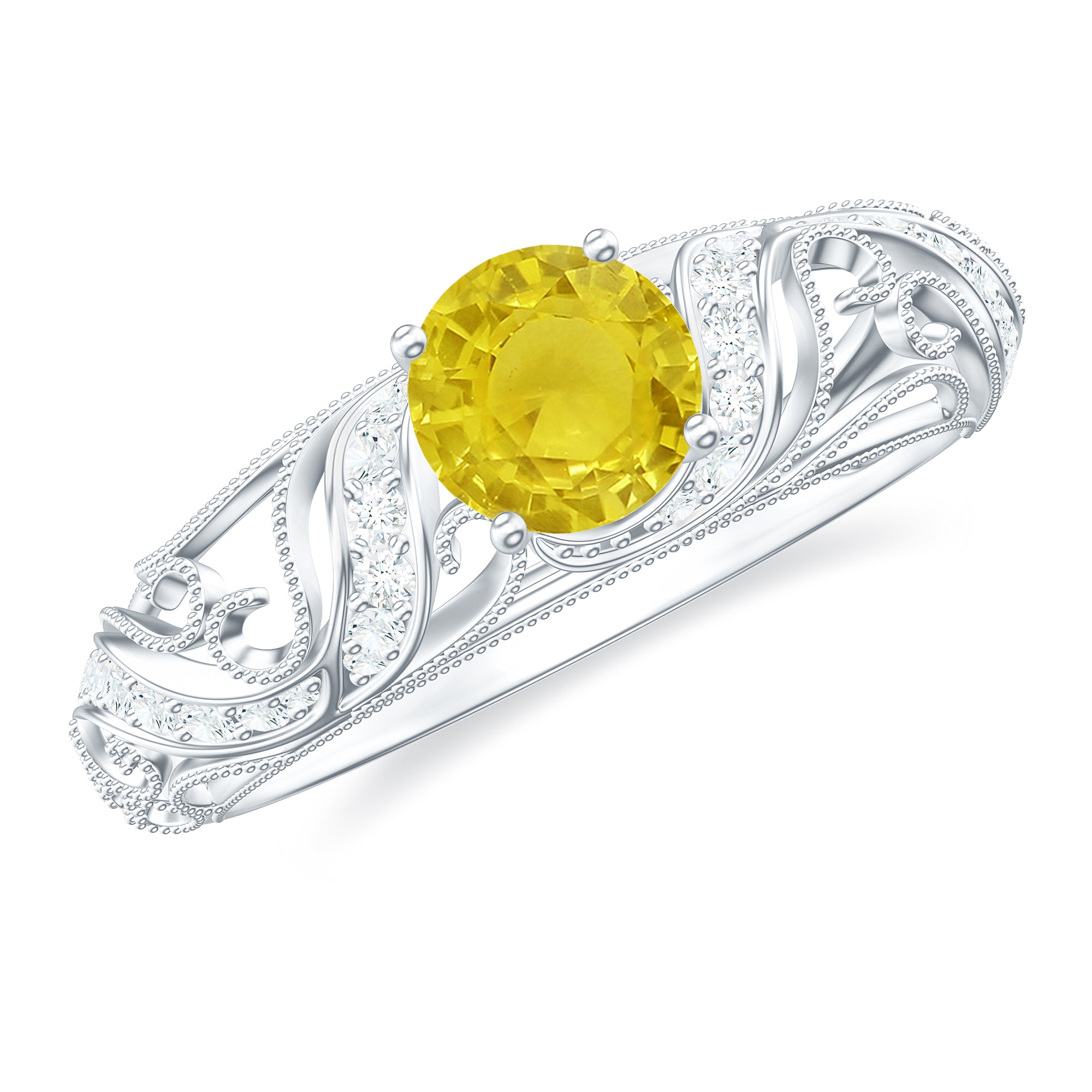 Rosec Jewels-Vintage Style Yellow Sapphire Engagement Ring with Diamond