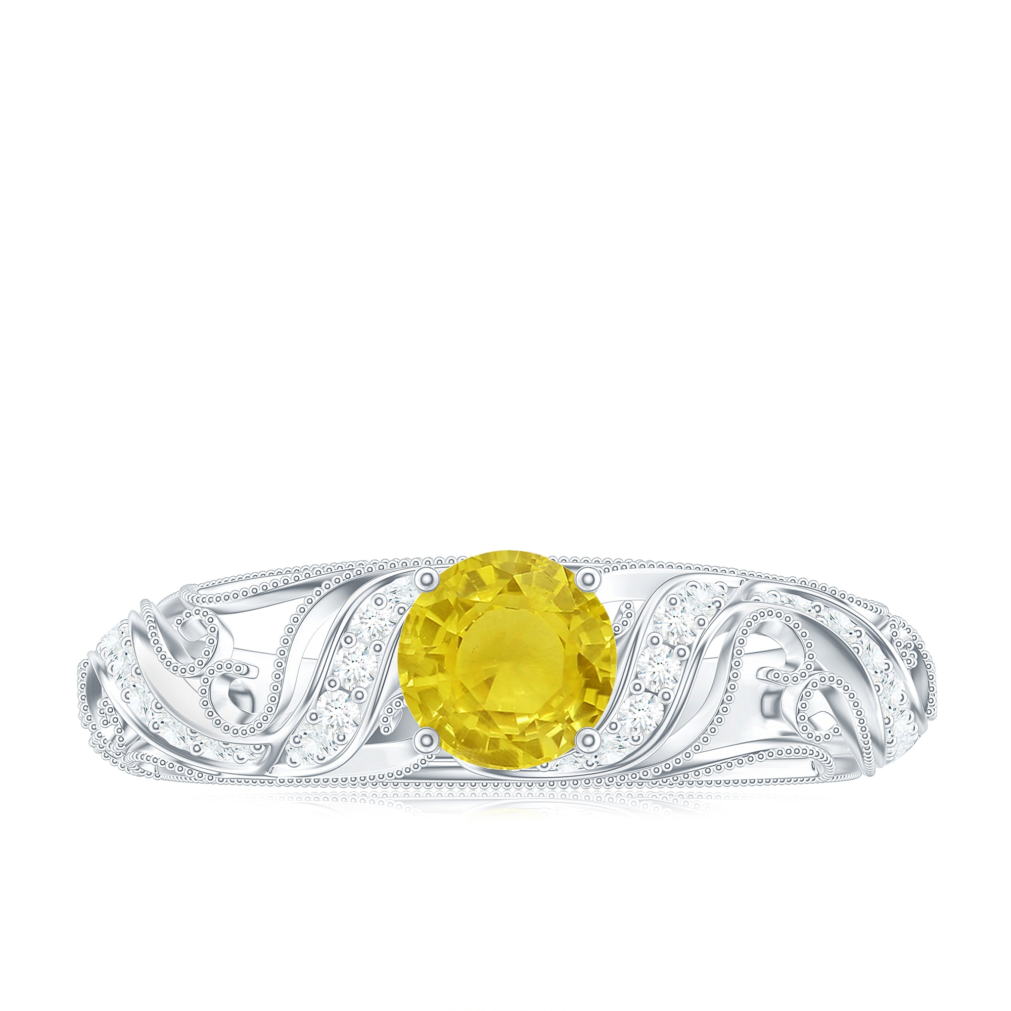 Rosec Jewels-Vintage Style Yellow Sapphire Engagement Ring with Diamond