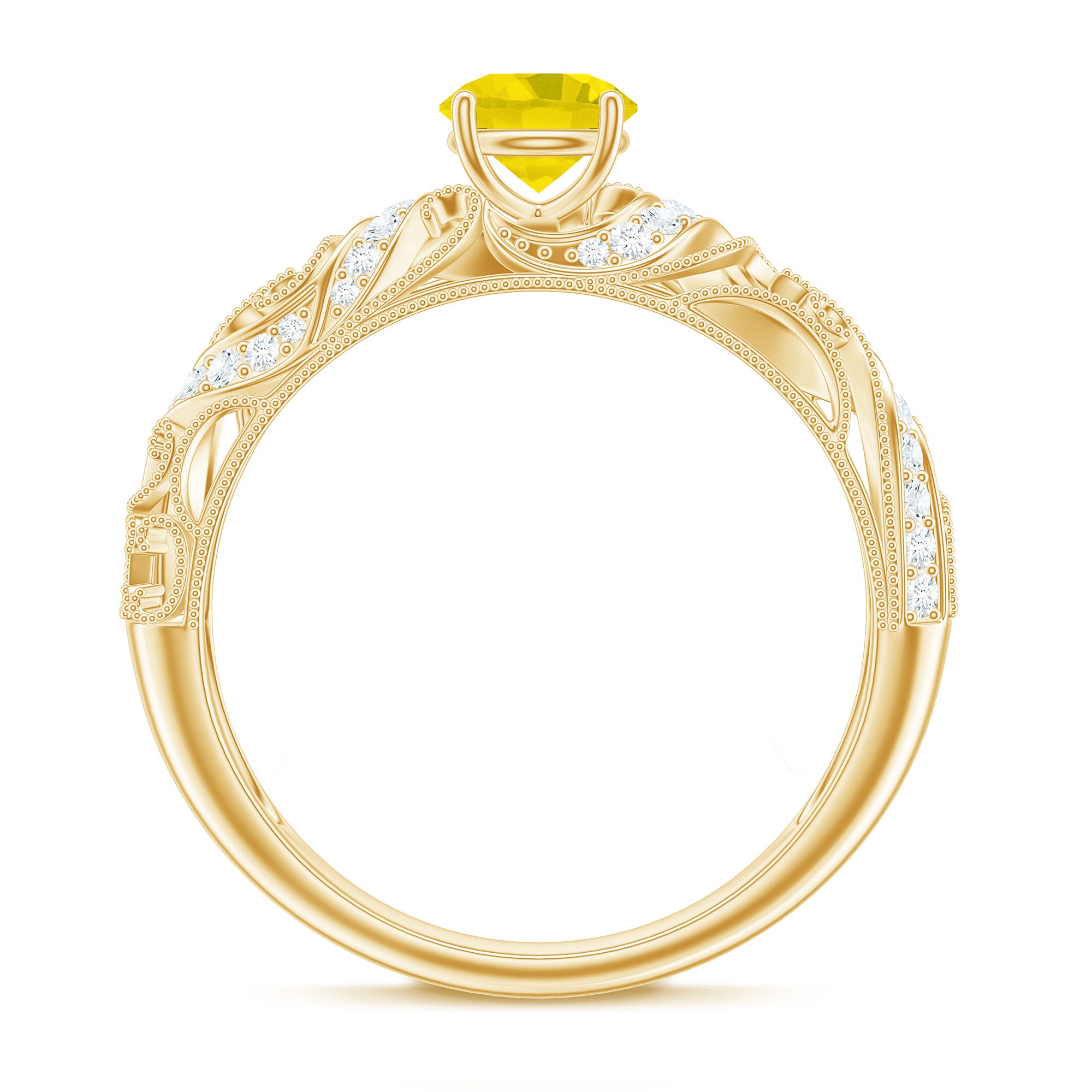 Rosec Jewels-Vintage Style Yellow Sapphire Engagement Ring with Diamond