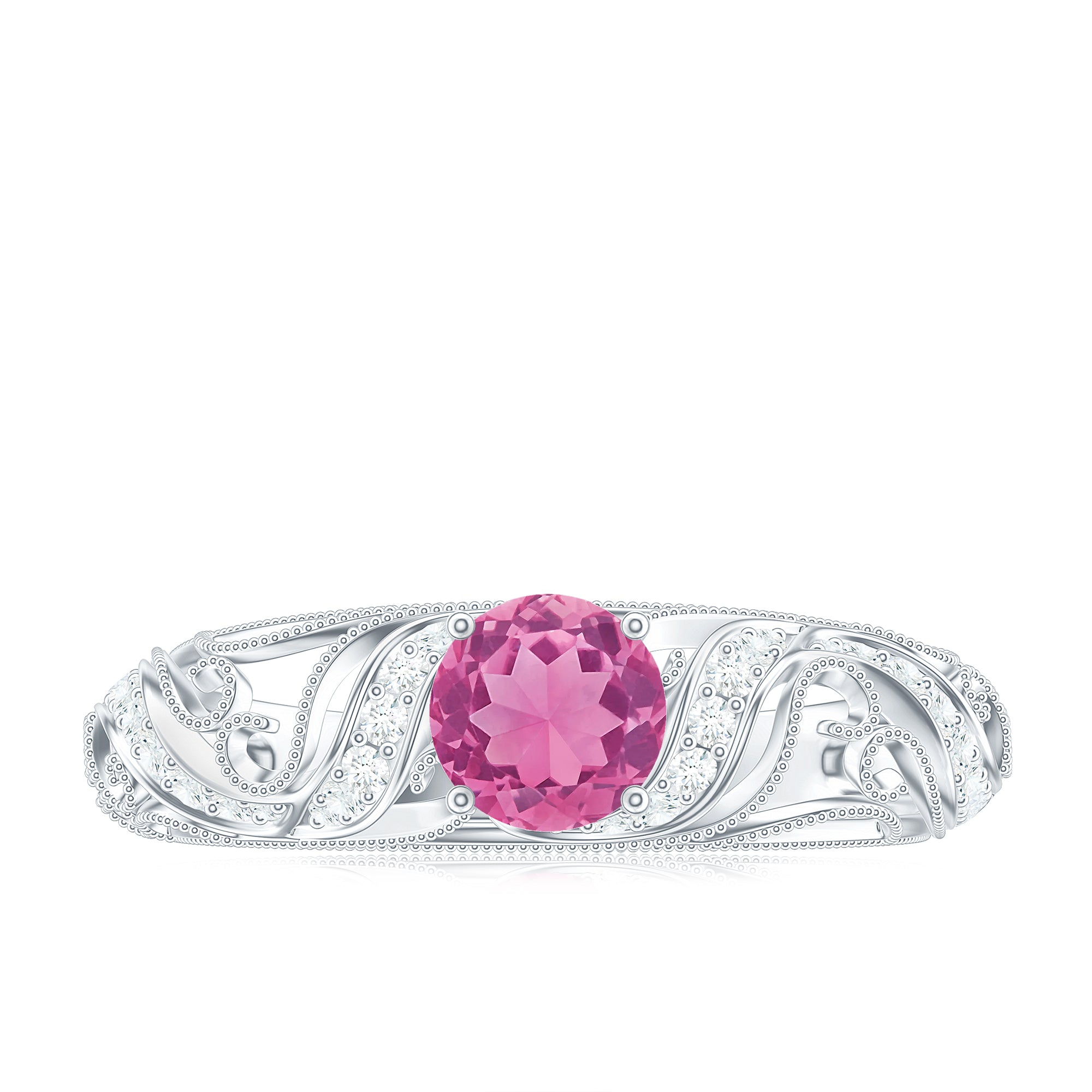 Rosec Jewels-3/4 CT Vintage Style Pink Tourmaline Engagement Ring with Diamond