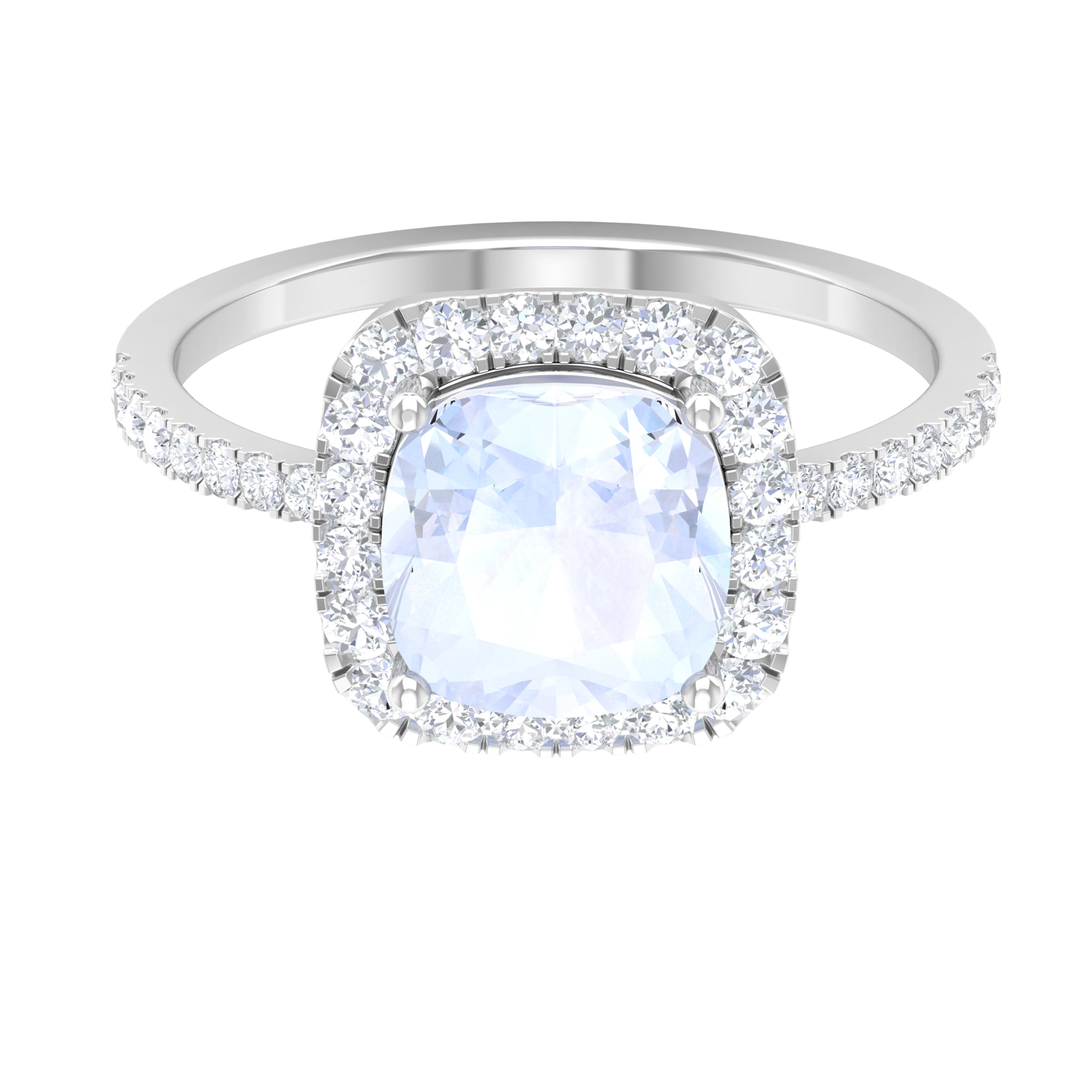 Rosec Jewels-2.50 CT Cushion Shape Moonstone and Moissanite Accent Engagement Ring For Women