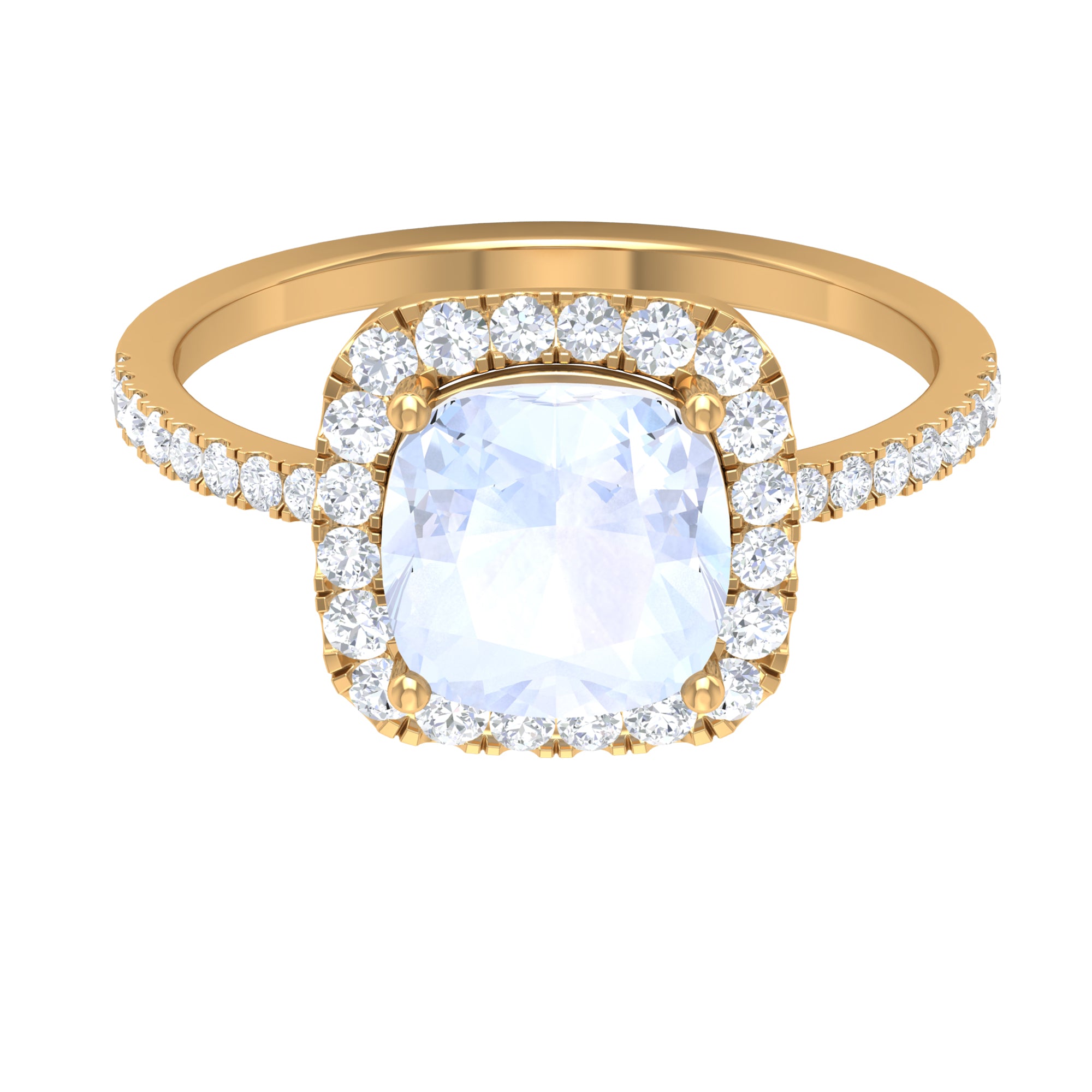 Rosec Jewels-2.50 CT Cushion Shape Moonstone and Moissanite Accent Engagement Ring For Women