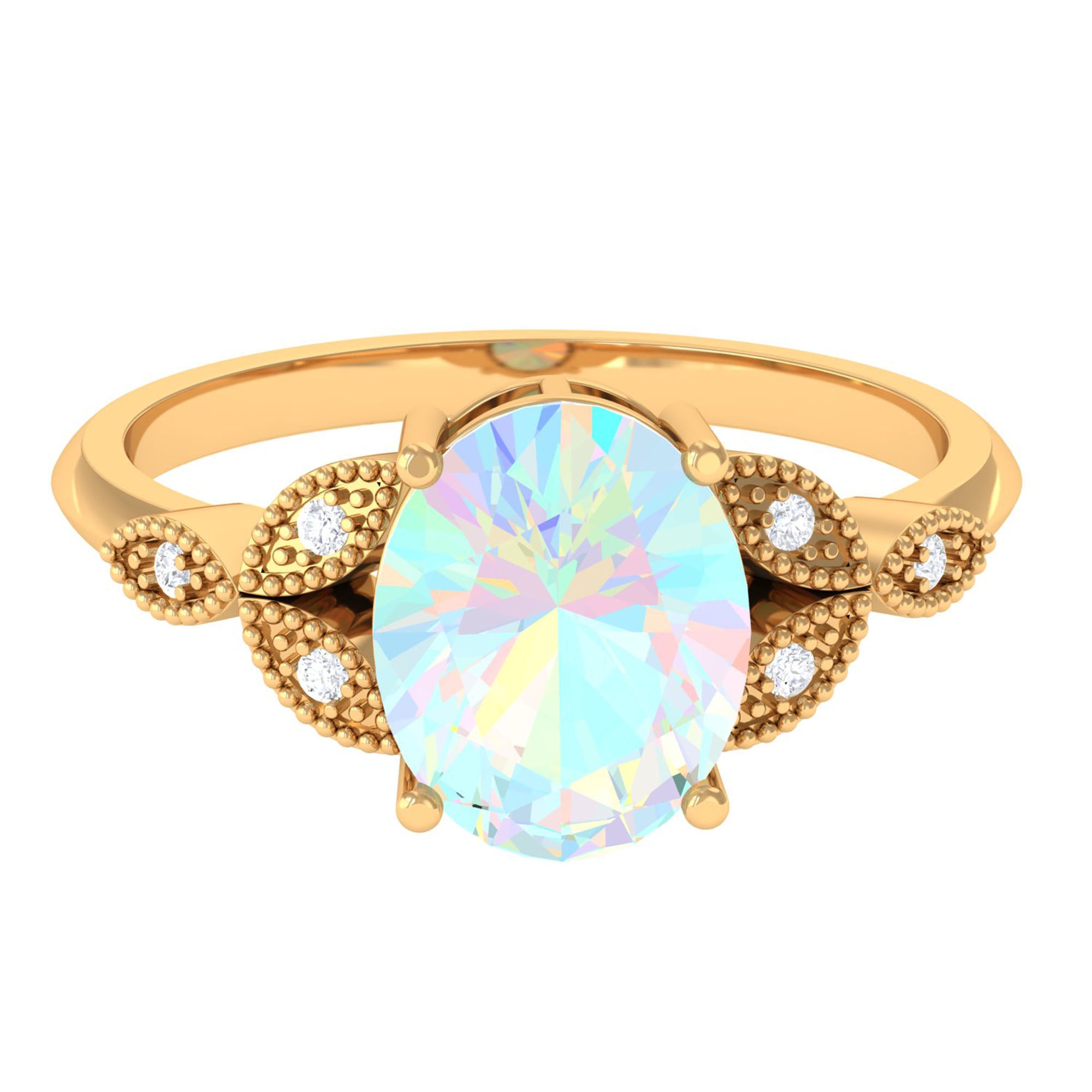 Rosec Jewels-Vintage Inspired Oval Opal Engagement Ring with Diamond