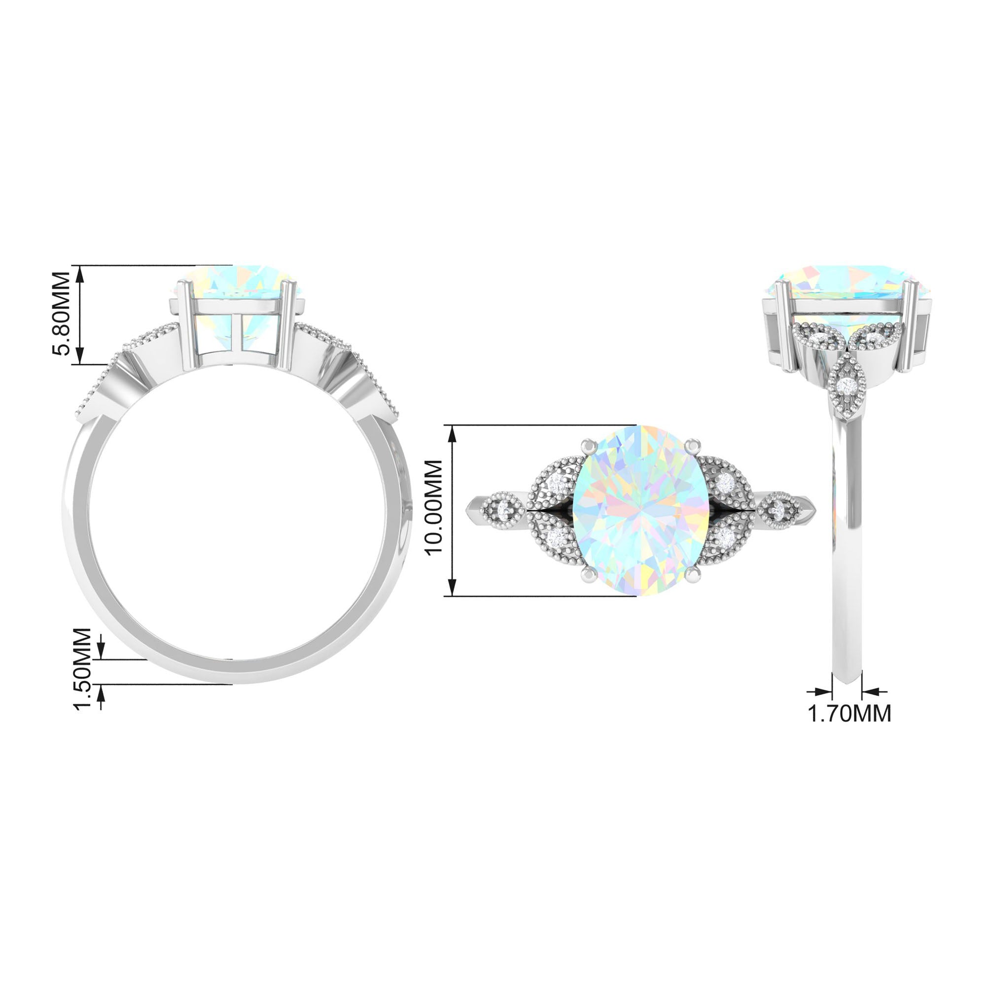 Rosec Jewels-Vintage Inspired Oval Opal Engagement Ring with Diamond