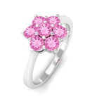 1 CT Round Shape Pink Sapphire Cluster Flower Ring Pink Sapphire - ( AAA ) - Quality - Rosec Jewels