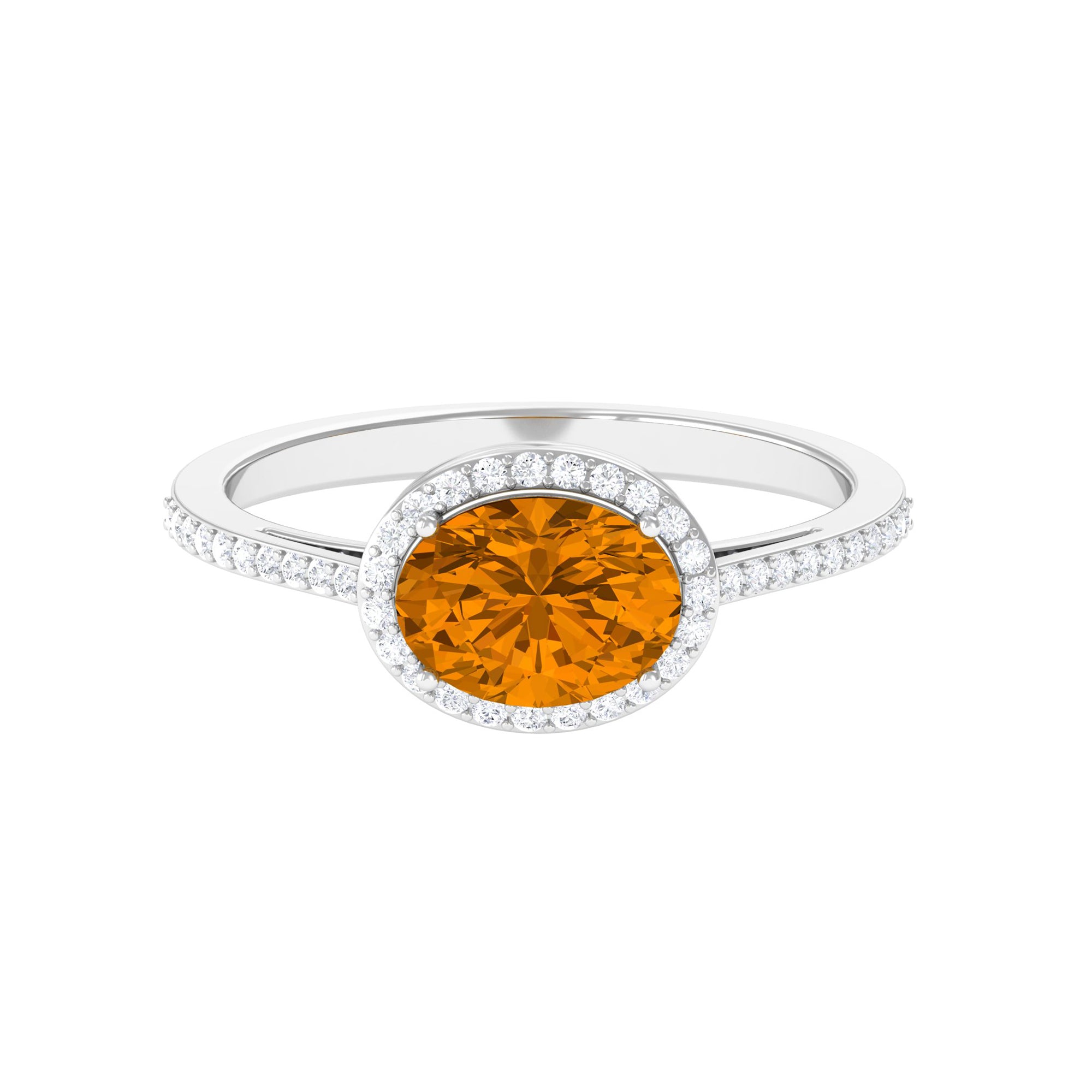 Rosec Jewels-Oval Cut Citrine East West Engagement Ring with Diamond Halo