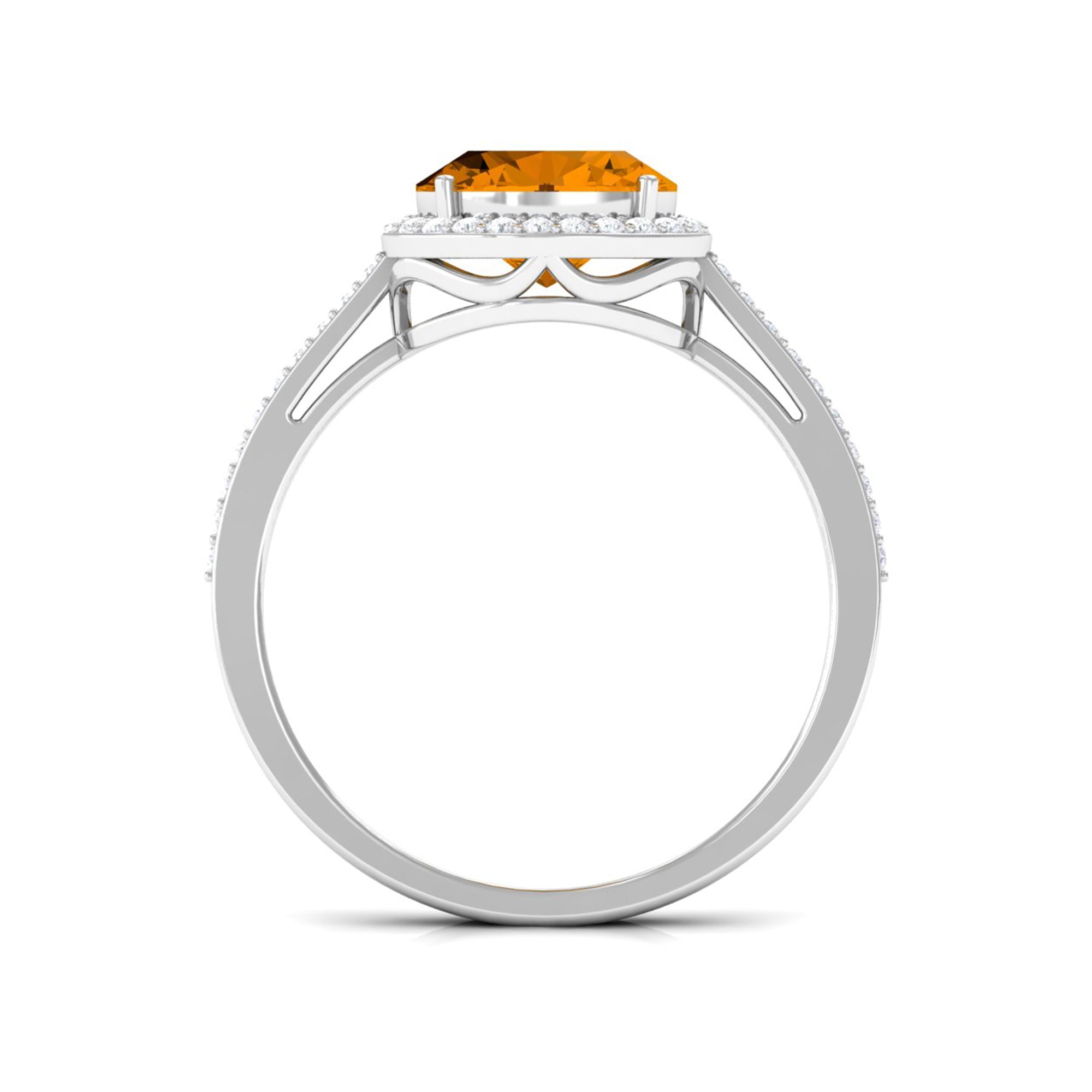 Rosec Jewels-Oval Cut Citrine East West Engagement Ring with Diamond Halo