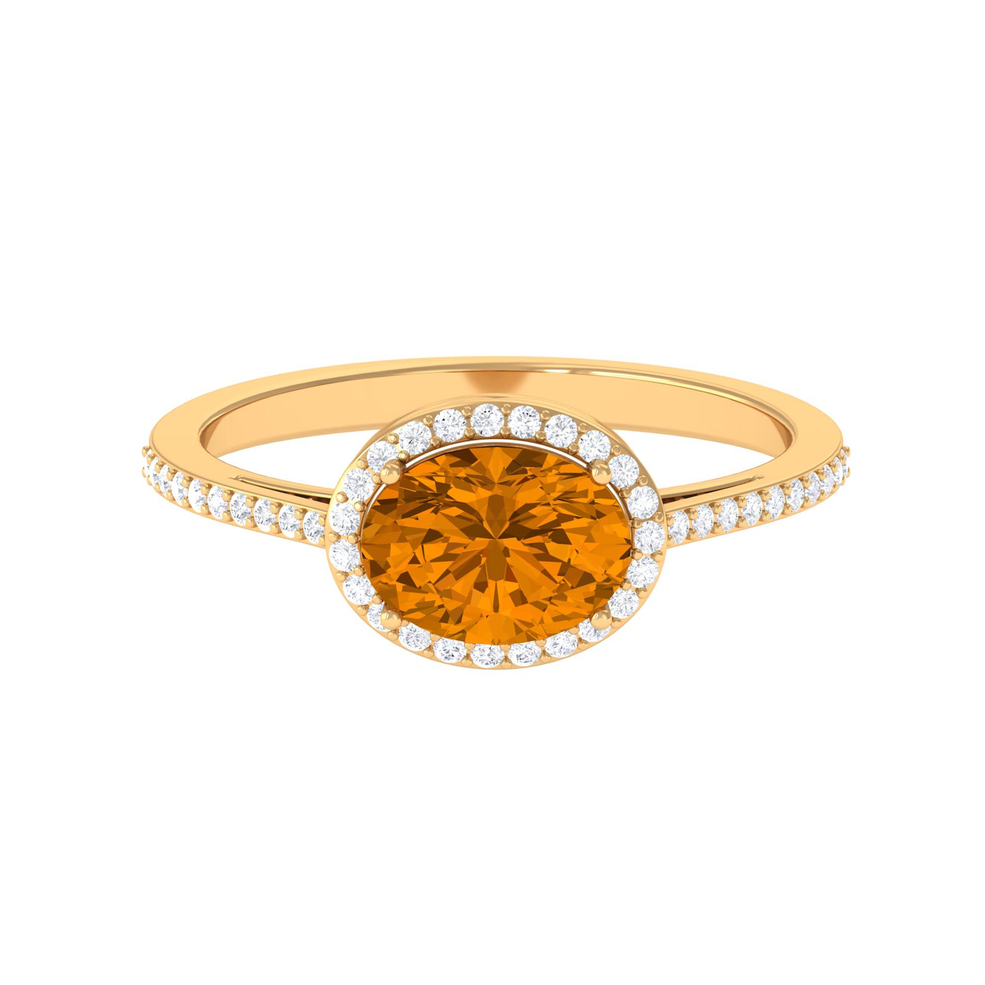 Rosec Jewels-Oval Cut Citrine East West Engagement Ring with Diamond Halo