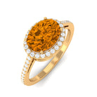 Rosec Jewels-Oval Cut Citrine East West Engagement Ring with Diamond Halo