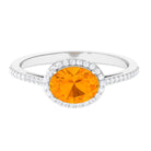 Rosec Jewels-Oval Cut Fire Opal East West Engagement Ring with Diamond Halo