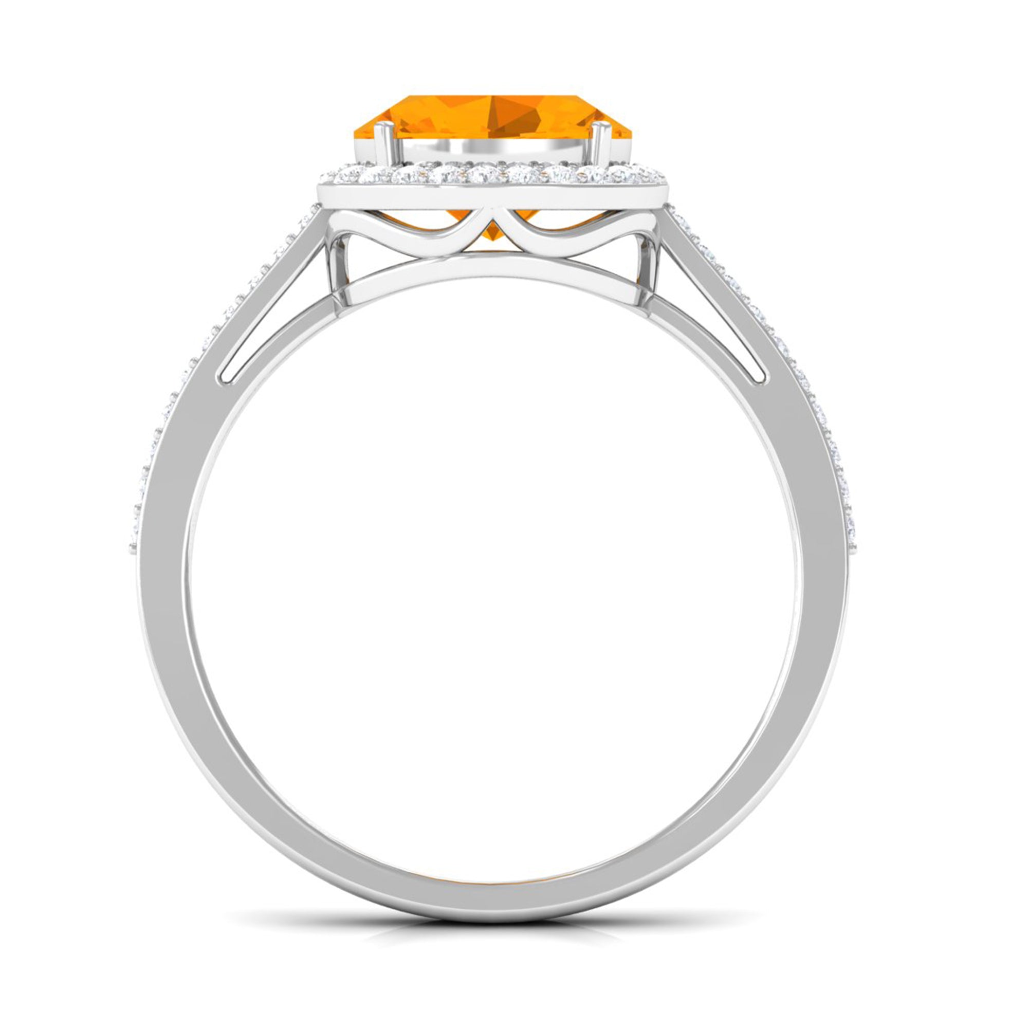 Rosec Jewels-Oval Cut Fire Opal East West Engagement Ring with Diamond Halo