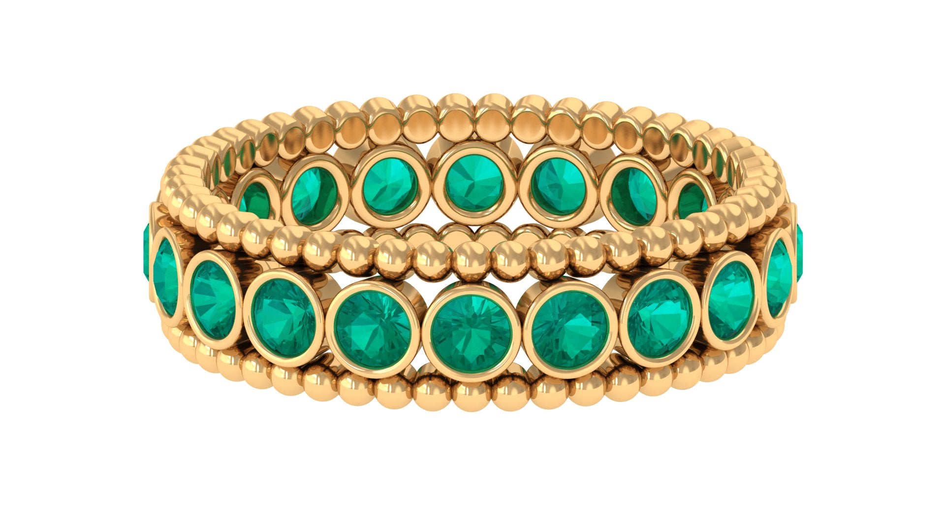 Rosec Jewels-Natural Emerald Full Eternity Band Ring with Beaded Details