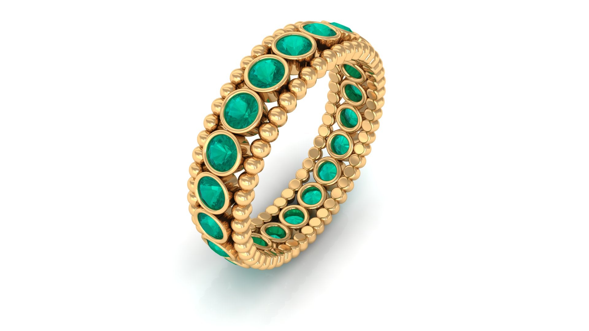 Rosec Jewels-Natural Emerald Full Eternity Band Ring with Beaded Details