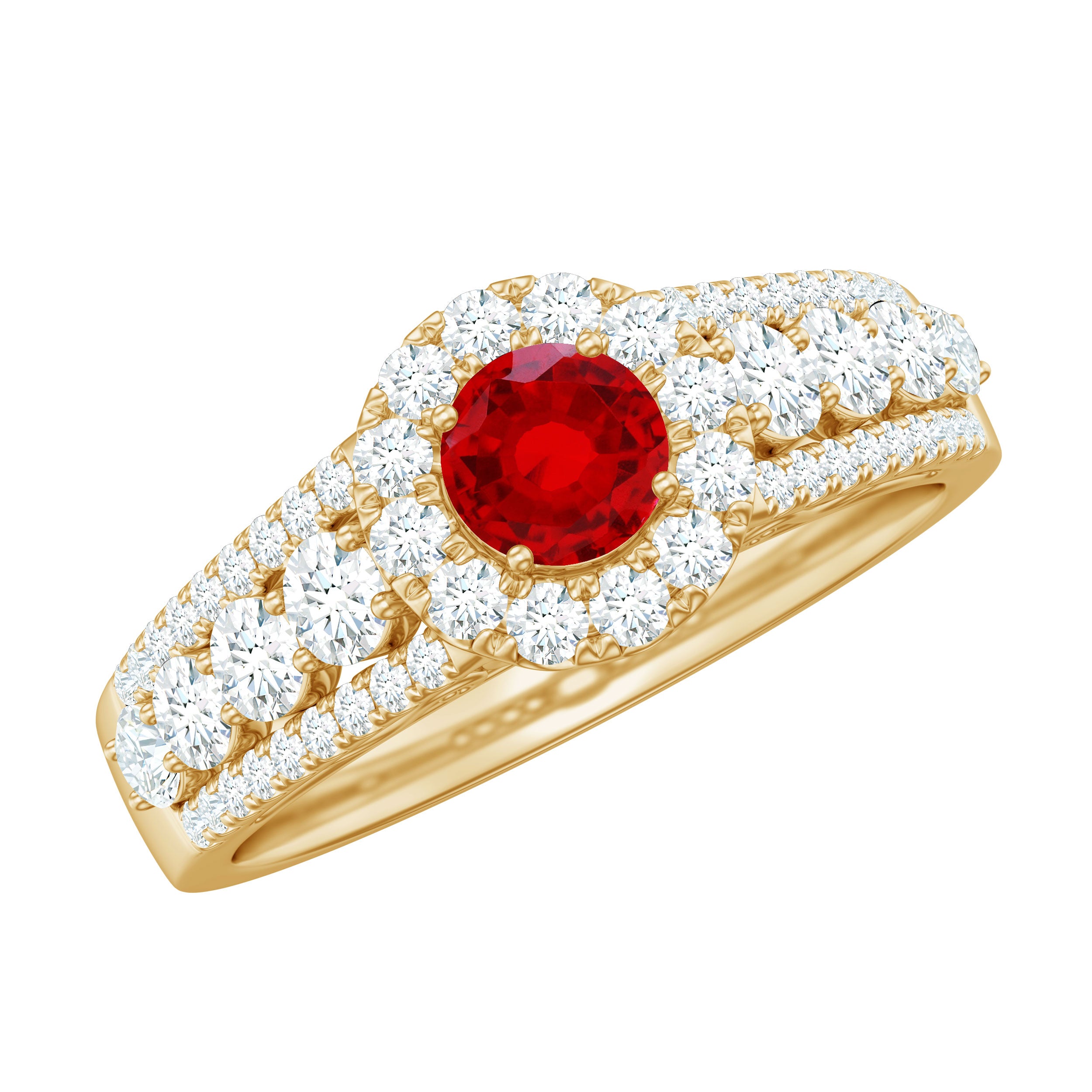 1 CT Statement Created Ruby Ring with Moissanite Side Stones Lab Created Ruby - ( AAAA ) - Quality - Rosec Jewels