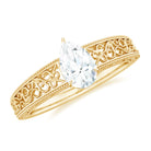 Rosec Jewels-Pear Shaped Solitaire Moissanite Filigree Gold Engagement Ring