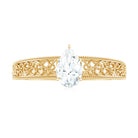 Rosec Jewels-Pear Shaped Solitaire Moissanite Filigree Gold Engagement Ring