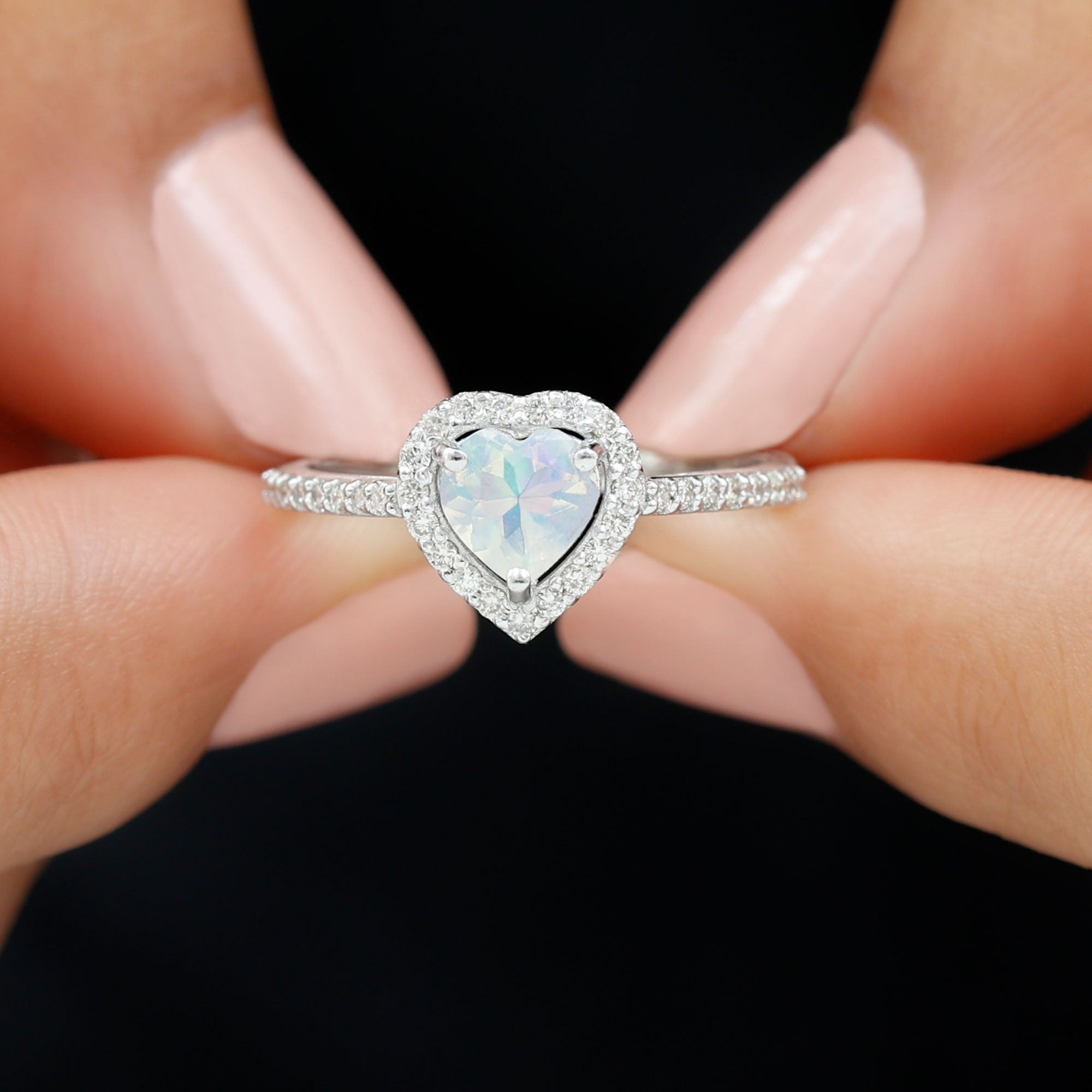Rosec Jewels-1.25 CT Heart Shape Ethiopian Opal Engagement Ring with Diamond Accent