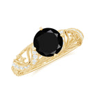 Rosec Jewels-1/4 CT Round Shape Black Onyx and Diamond Milgrain Engagement Ring