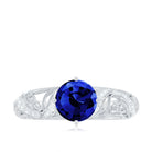 Rosec Jewels-Solitaire Created Blue Sapphire Vintage Inspired Engagement Ring with Diamond