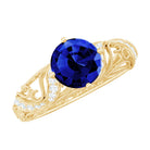 Rosec Jewels-Solitaire Created Blue Sapphire Vintage Inspired Engagement Ring with Diamond