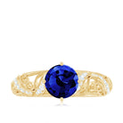 Rosec Jewels-Solitaire Created Blue Sapphire Vintage Inspired Engagement Ring with Diamond