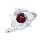 Rosec Jewels-Real Rhodolite and Diamond Flower Ring with Bypass Shank