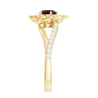 Rosec Jewels-Real Rhodolite and Diamond Flower Ring with Bypass Shank